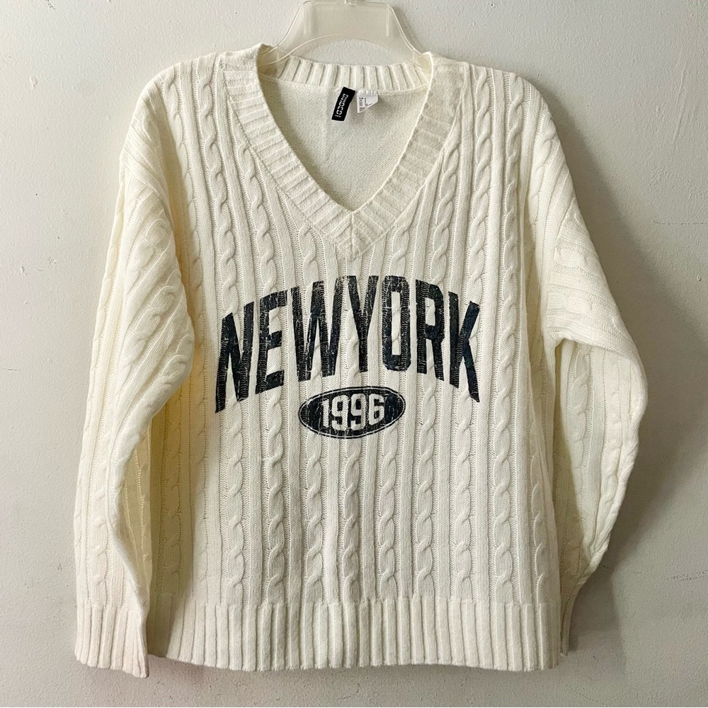 H&M V-neck Cream Cable Knit Sweater